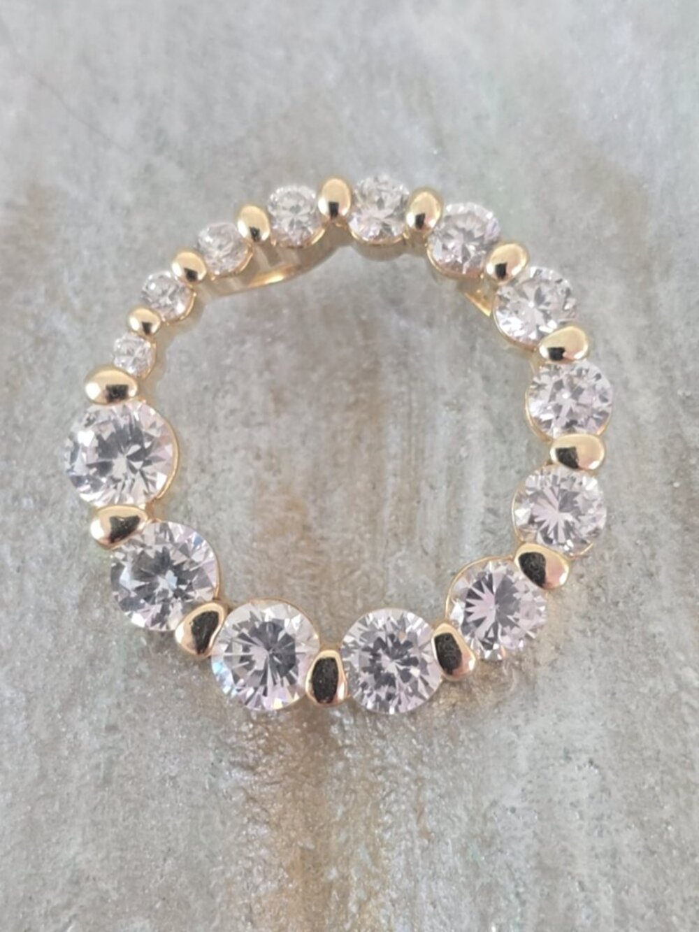Gold Circle Sparkle CZ Eternity Pendant - Clear Stones, .925 Sterling